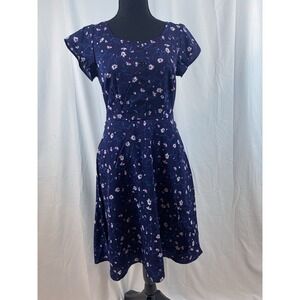 ModCloth Navy Floral Fit-and-Flare Midi Dress